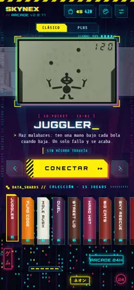 Menú de la app con el estilo Cyberpunk