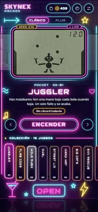 Menú de la app con el estilo Neón