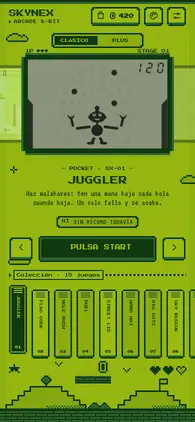Menú de la app con el estilo Consola verde